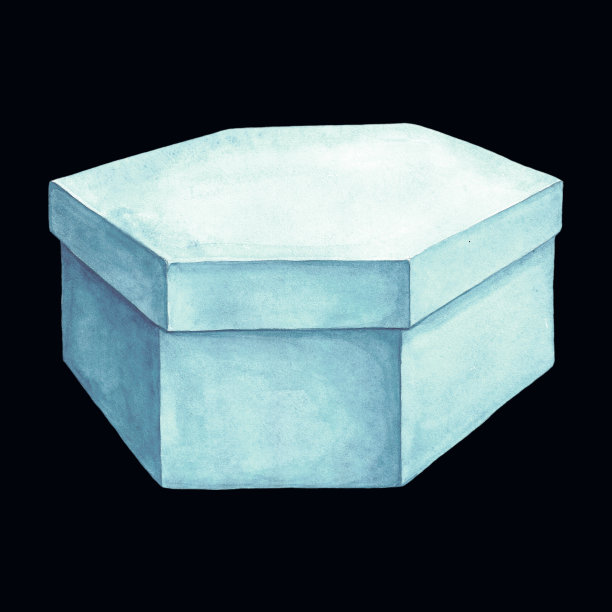 水彩插图的纸板盒与六个方面。图片下载