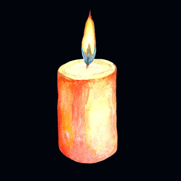 点燃蜡烛的水彩画。图片下载