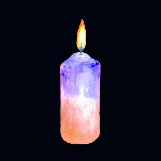 点燃蜡烛的水彩画。图片下载