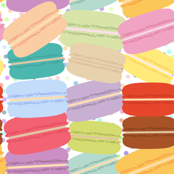 马卡龙设置，无缝图案柔和的颜色白色圆点背景。向量图片下载