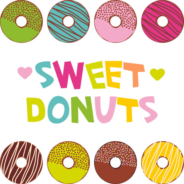甜甜甜圈设置与糖霜和洒孤立，卡片，横幅为文本，柔和的颜色在白色背景。向量图片下载