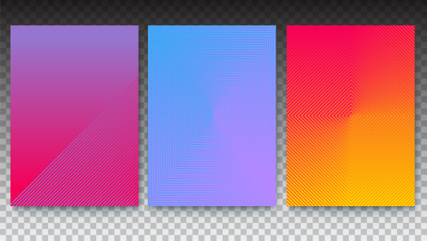 一套极简主义海报，封面设置与梯度在透明的背景。带有几何图案的横幅。未来几何模板。矢量3D插图，准备打印图片下载