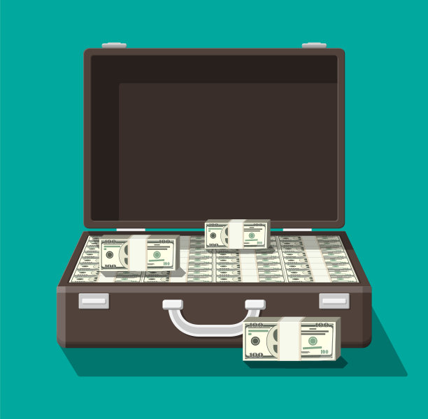 打开装满钱的皮箱。素材图片