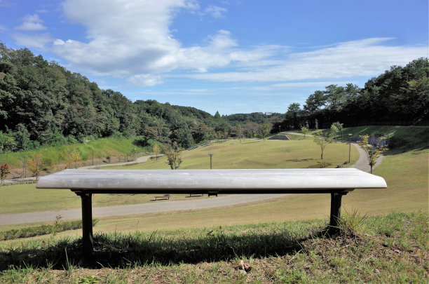 公园长椅上一片宁静的自然风光(秋天)图片下载