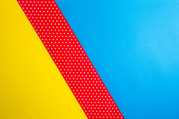 抽象几何蓝色，黄色和红色圆点纸背景。图片下载