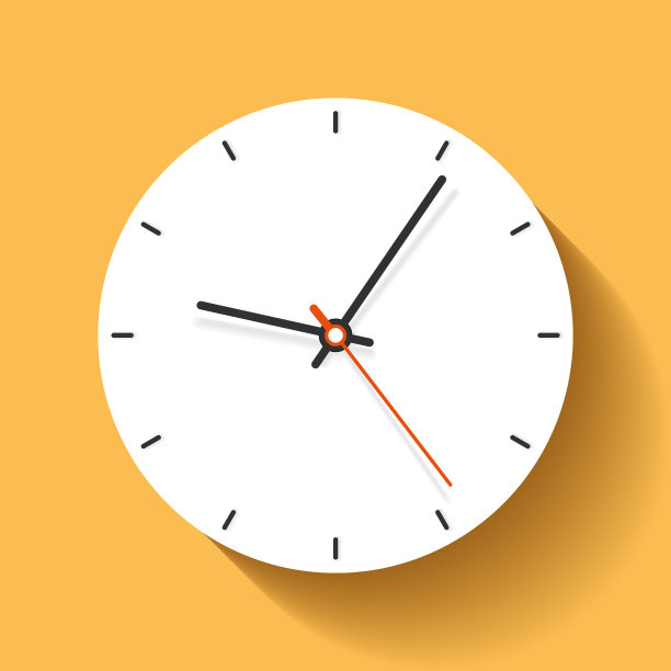 时钟图标在平面风格，极简的计时器在橙色的背景。业务表。矢量设计元素为您的项目素材图片