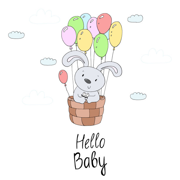 矢量卡与可爱的兔子。向量打印图片下载