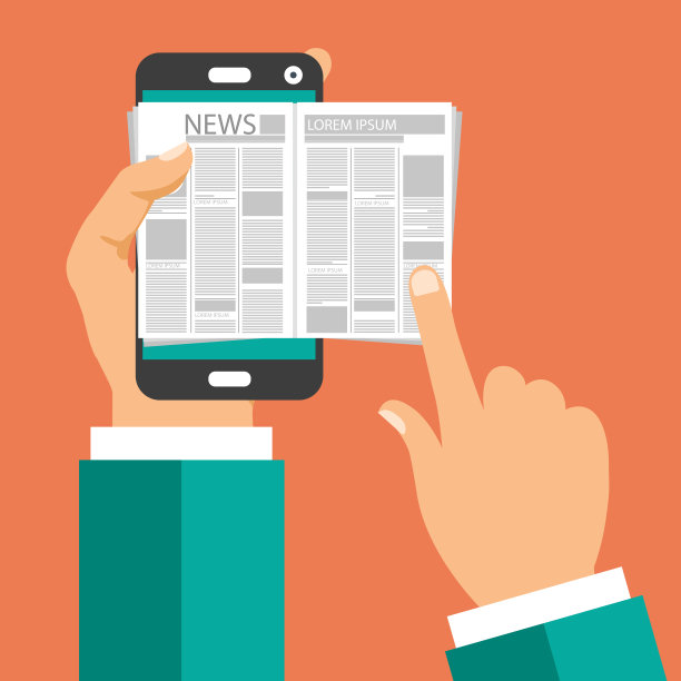 在线新闻概念。用智能手机看报纸。平面向量插图图片下载
