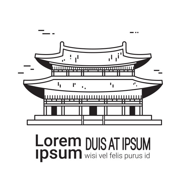 著名的首尔地标韩国传统宫殿素描图片下载