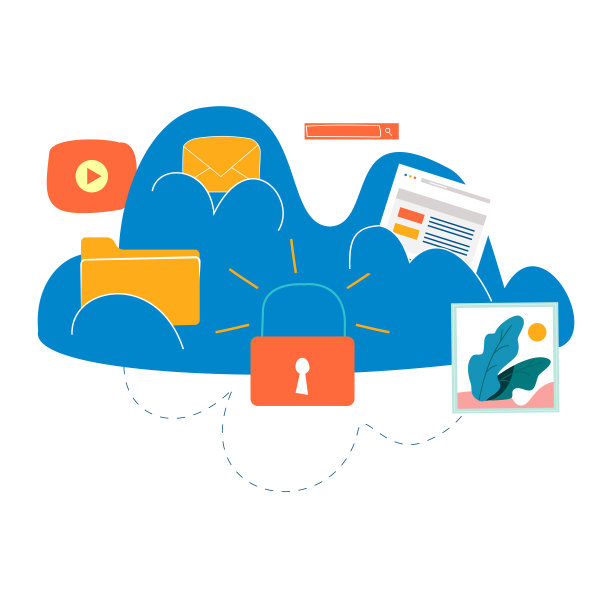 云计算服务与技术，安全数据存储平面矢量插图图片下载