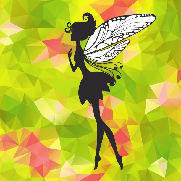 三角形背景上长着翅膀的小仙子图片下载