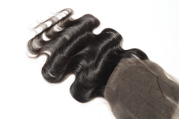 身体波浪黑色三部分人的头发编织延伸花边关闭图片下载
