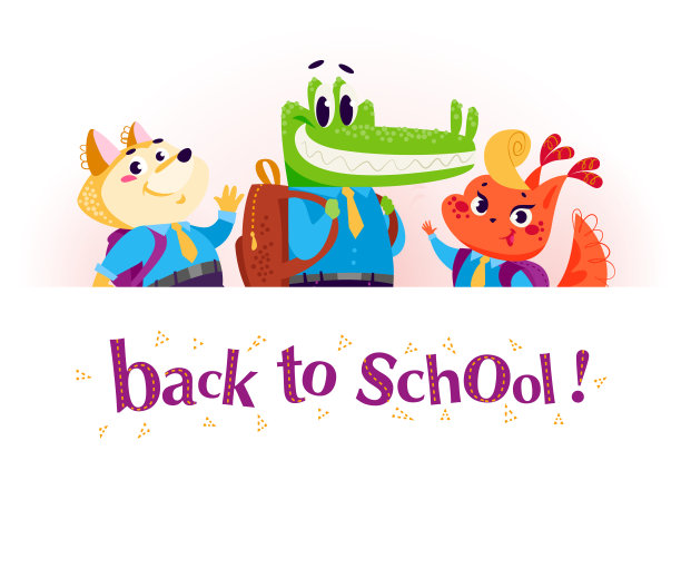 向量平收集快乐动物学生身后的白纸背景。图片下载