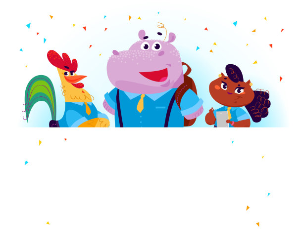 向量平收集快乐动物学生身后的白纸背景。图片下载