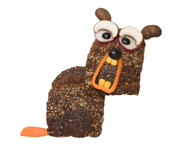 白色背景上黑面包做的有趣的狗图片下载