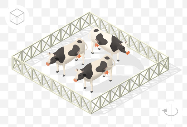 孤立的等距最小城市元素集。奶牛与阴影在透明的背景图片下载