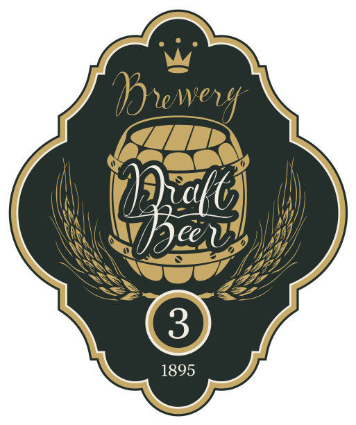 啤酒标签，小麦穗和木桶图片下载