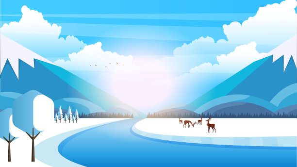 冬季乡村景观背景。矢量插图。图片下载