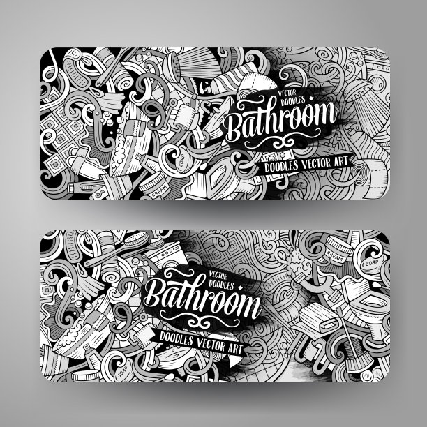 卡通矢量涂鸦浴室垂直横幅图片下载