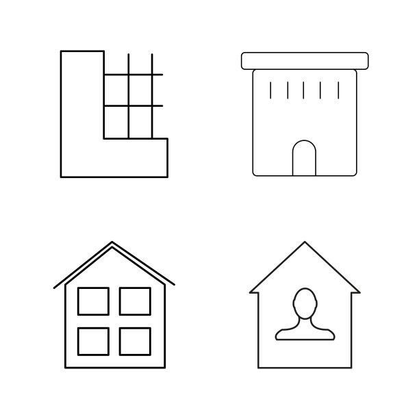 建筑和建筑简单的线性轮廓矢量图标集。图片下载