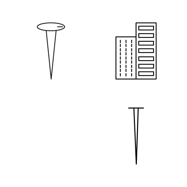 建筑和建筑简单的线性轮廓矢量图标集。图片下载