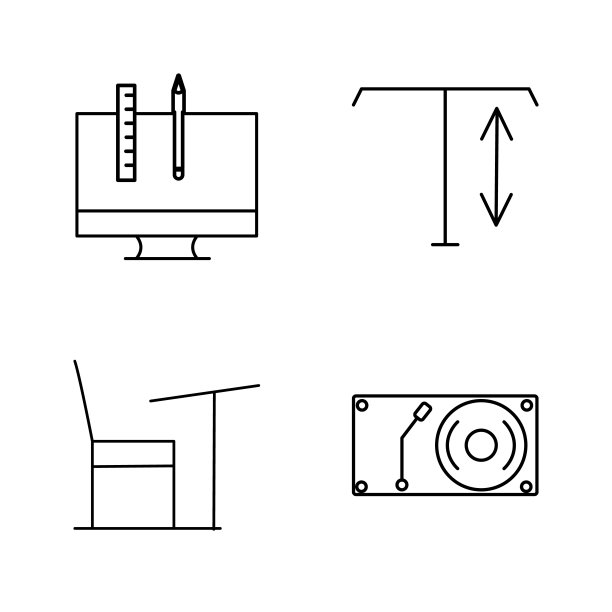 办公室简单线性轮廓矢量图标设置。图片下载