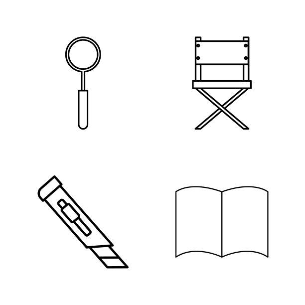 办公室简单线性轮廓矢量图标设置。图片下载