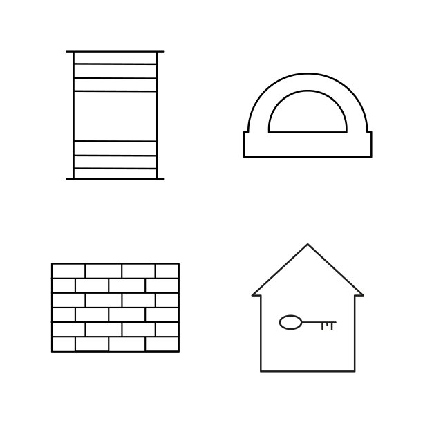 建筑和建筑简单的线性轮廓矢量图标集。图片下载