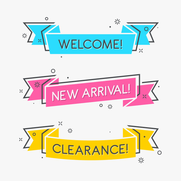 平面线性促销彩带横幅，滚动，价格标签，贴纸，图片下载