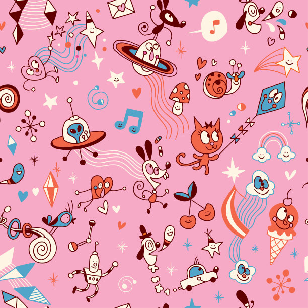 有趣的卡通人物群无缝图案图片下载