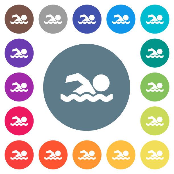 游泳男子平白色图标在圆形的颜色背景图片下载