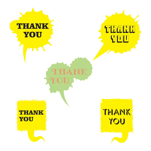 矢量集喜剧演讲泡沫在时尚的扁平风格。手绘的演讲气球，上面写着谢谢。使用纹理油漆刷和笔触。图片下载