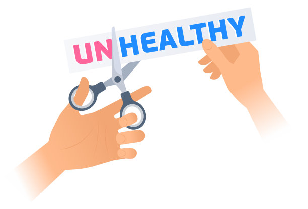 拿着剪刀的人手剪出了一个不健康的短语图片下载