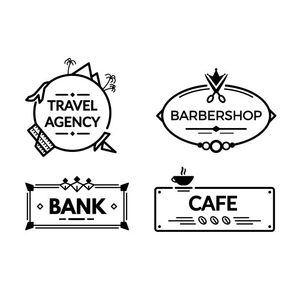 复古招牌、广告牌。房地产、银行、理发店、咖啡厅的招牌图片下载