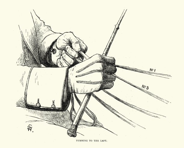 维多利亚马车驾驶，握住缰绳向左转弯图片下载