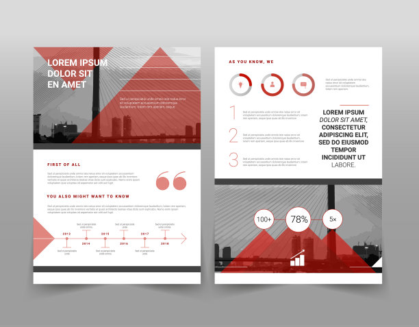 矢量现代红色几何商业小册子或单张信息图表模板图片下载