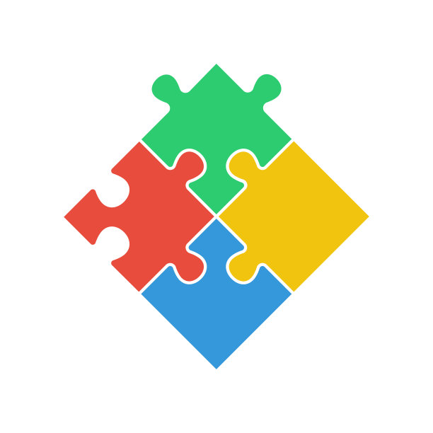 拼图-矢量图标。一套四件彩色拼图在白色的背景图片下载