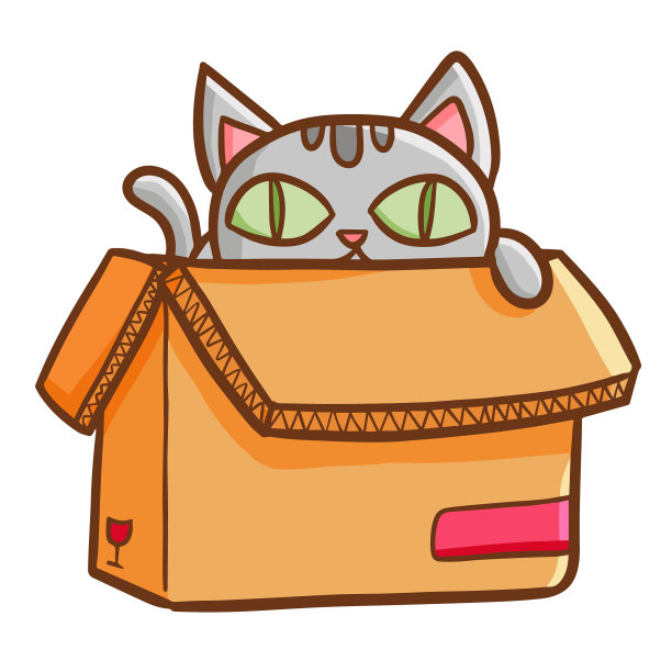 灰色的猫从棕色的盒子里往外看图片下载