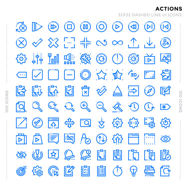 虚线轮廓图标包的UI。像素完美的细线矢量图标设置为网页设计和网站应用。图片下载