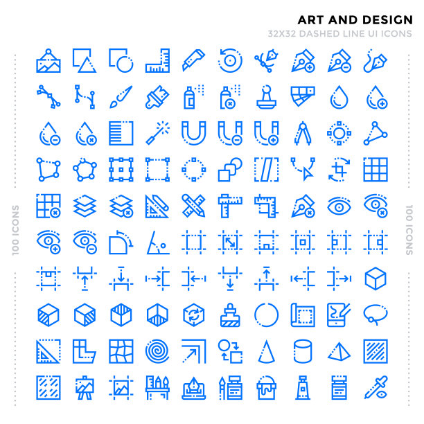 虚线轮廓图标包的UI。像素完美的细线矢量图标设置为网页设计和网站应用。图片下载