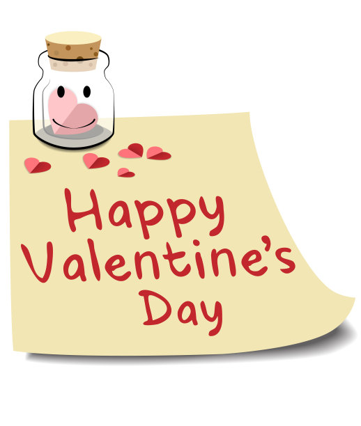 情人节快乐，卡通瓶保心。图片下载