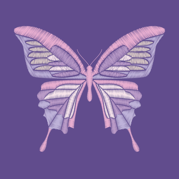 绣花蝴蝶潘通颜色2018年的背景。矢量元素的补丁，徽章和贴纸。图片下载