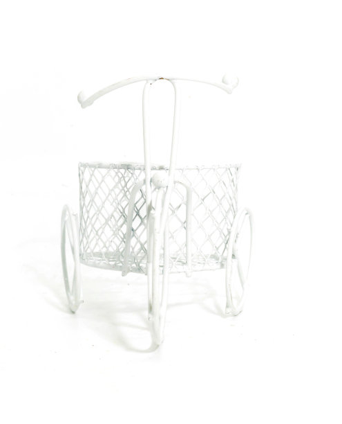 迷你白色自行车的近距离装饰在白色的背景图片下载