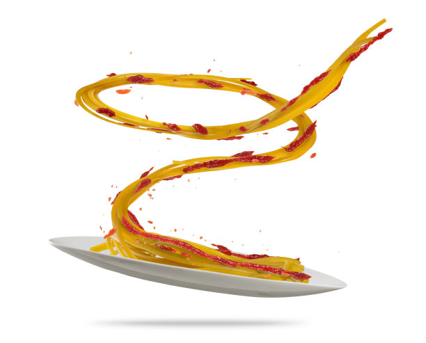 传统的意大利面条和番茄酱的飞行食物的概念。图片下载