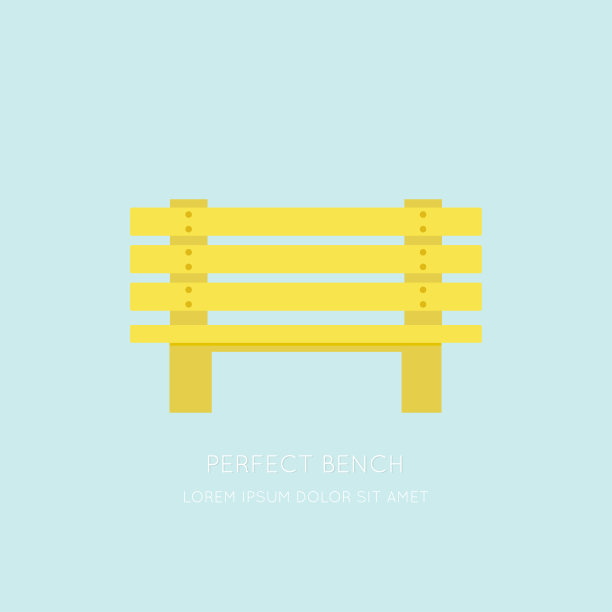 图标黄色木制长凳在一个平面设计。孤立的蓝色。图片下载