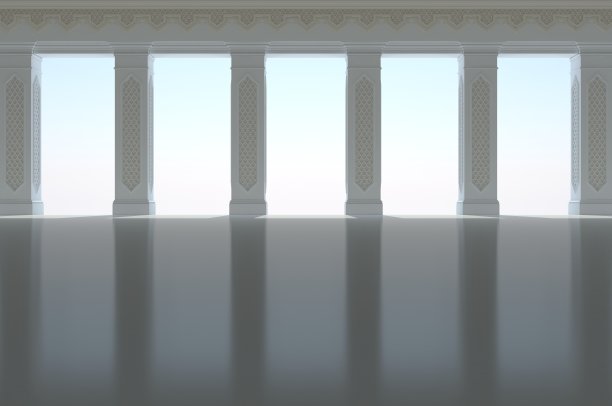 漂亮的柱廊有阿拉伯风格的圆柱和雕刻。孤立在白色的。孤立在白色的。三维渲染图片下载