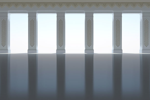一个漂亮的柱廊，柱子和雕刻在阿拉伯风格。三维渲染图片下载