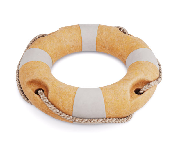 海上安全救生圈，白色背景上孤立。旧的救生圈特写镜头。3 d渲染。图片下载