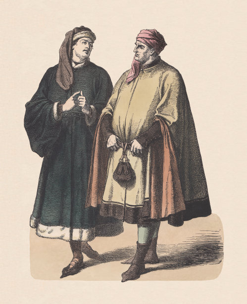 德国贵族，14世纪，手工着色木刻，大约1880年出版图片下载