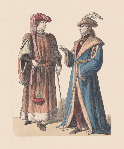 法国贵族，15世纪，手工着色木刻，大约1880年出版图片下载